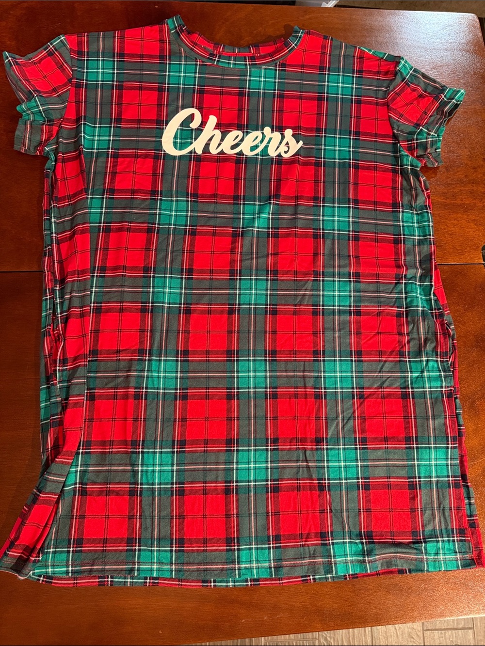 Plaid 'Cheers' Short-Sleeve Sleep Tee - Red & Green